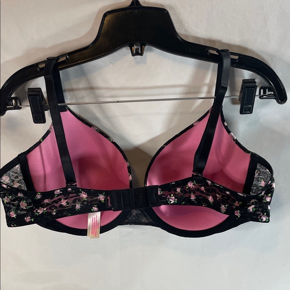 PINK Victoria's Secret Black Bra with Pink Floral Design - Picture 3 of 10